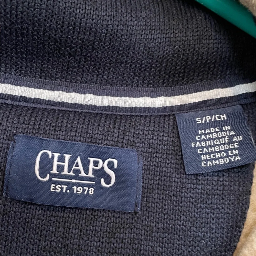 NWT Chaps Men's Heather Tan Fleece quarter Zip S Long sleeve pockets blue logo